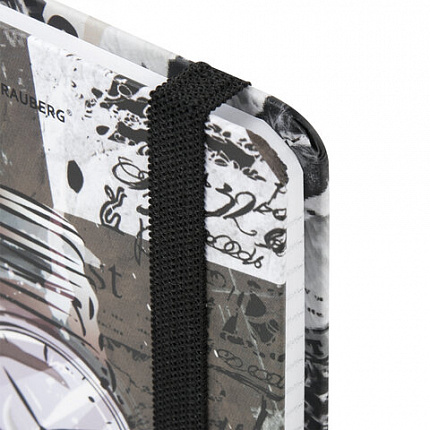 Блокнот с резинкой в клетку 96 л., МАЛЫЙ ФОРМАТ А6 (102х148 мм), твердая обложка, BRAUBERG, "Часы", 113737