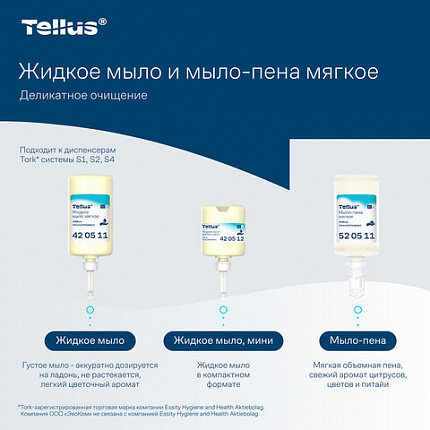 Картридж с жидким мылом одноразовый TORK (Система S2) Advanced, 0,475 л, мягкое, 420512