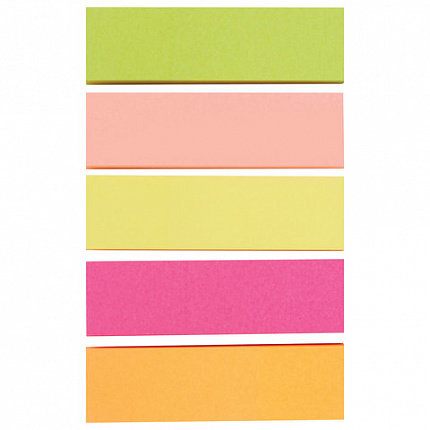 Закладки клейкие неоновые STAFF бумажные, 50х14 мм, 250 штук (5 цветов х 50 листов), 129359