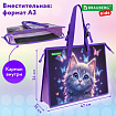 Папка для рисунков и чертежей с регулируемыми ручками BRAUBERG KIDS А3, 1 отделение, карман внутри, "Любознательный кот", 273414