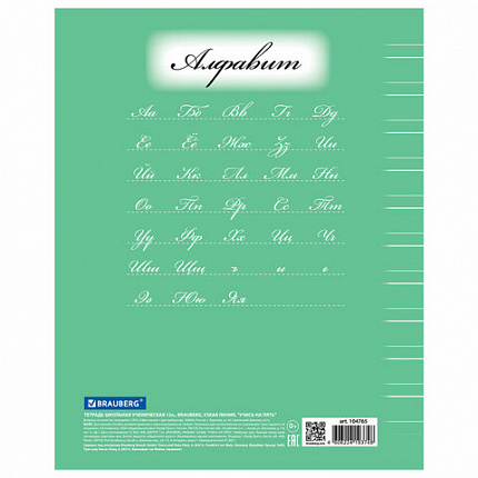 Тетрадь 12 л. BRAUBERG ЭКО "5-КА", узкая линия, обложка картон 170 г/м2, ЗЕЛЕНАЯ, 104765