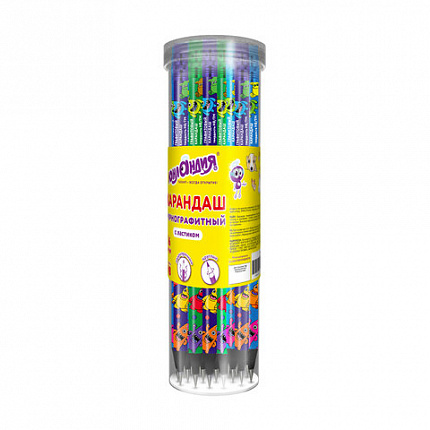 Карандаш чернографитный ЮНЛАНДИЯ "МОНСТРИКИ", 1 шт, HB, с ластиком, корпус ассорти, 182014