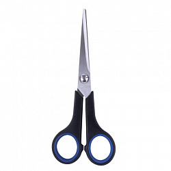 Ножницы BRAUBERG "Soft Grip", 165 мм, черно-синие, резиновые вставки, 3-сторонняя заточка, 230761