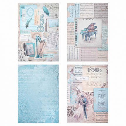 Бумага для скрапбукинга 15х21 см "Нотная Гамма", двусторонняя, 12 листов, 240 г/м2, ОСТРОВ СОКРОВИЩ, 665445
