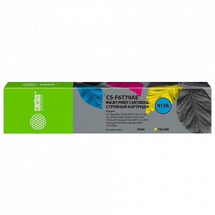 Картридж струйный CACTUS (CS-F6T79AE) 913A для HP PW 352dw/377dw/Pro 477dw/452dw, желтый, 55 мл
