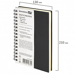 Скетчбук, слоновая кость 140 г/м2 130х210 мм, 80 л., КОЖЗАМ, гребень, BRAUBERG ART CLASSIC, черный, 116475